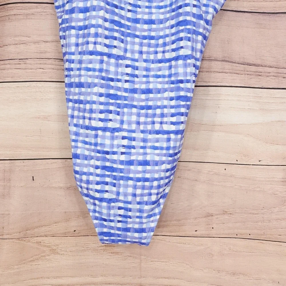 L.L.Bean‎ Swimsuit Womens 12 Long Blue Gingham One Piece UPF 50+ UV Tall